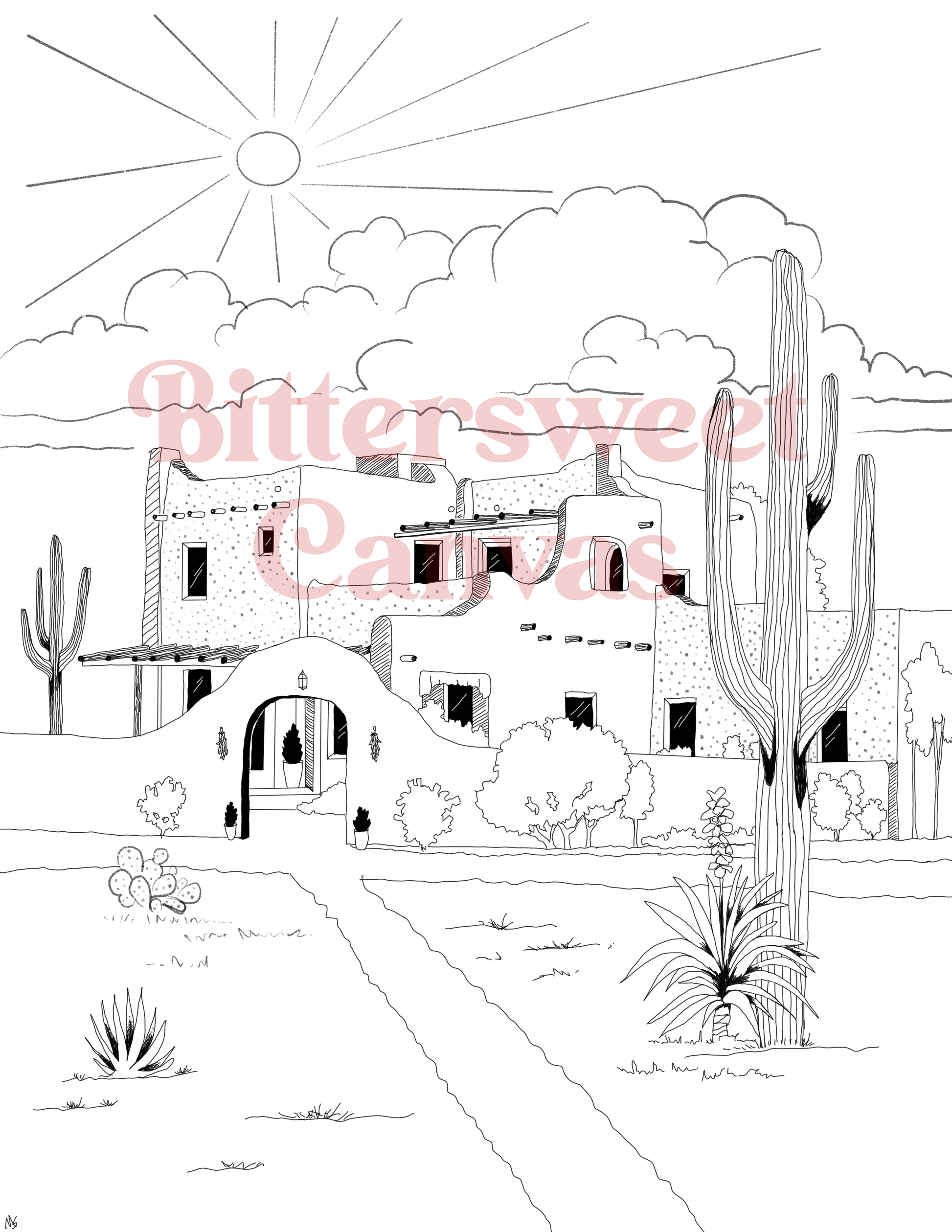 Adobe pueblo house coloring page digital download â bittersweet canvas