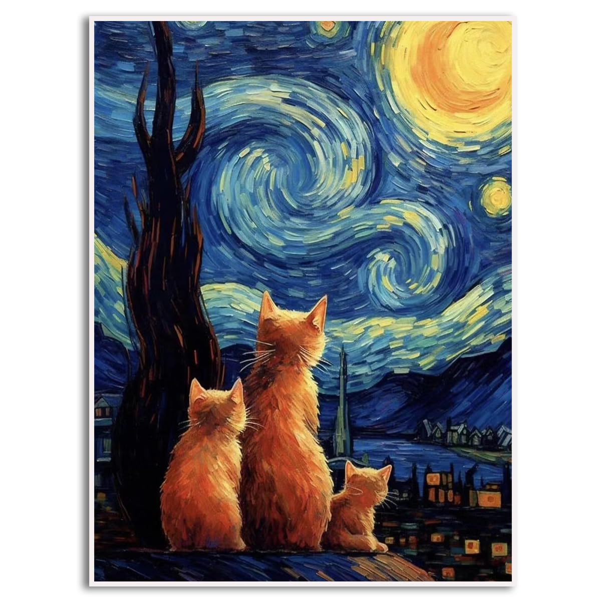 Van gogh starry night cat print canvas wall art vintage wall decor aesthetic posters for bedroom bathroom living room wall art xinch unframed posters prints