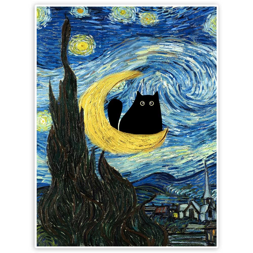 Verenix vincent van gogh starry night cat print canvas wall artïvintage wall decor aesthetic posters for bedroom living room wall art night catx inch unframedâ posters prints