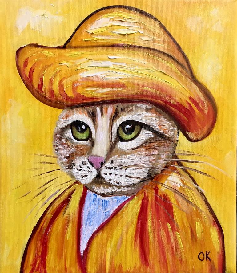 Vincent van gogh cat in a straw hat painting by olga koval saatchi art