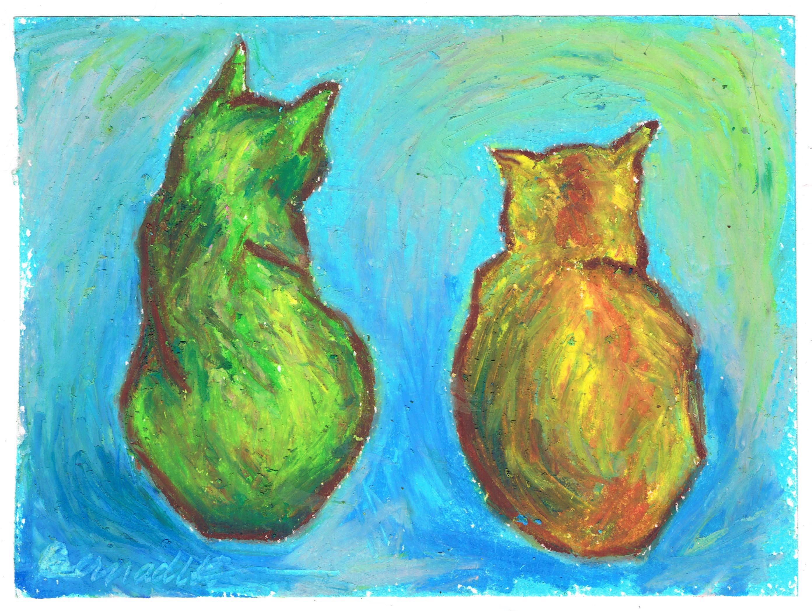 Two cats after van gogh oil pastel