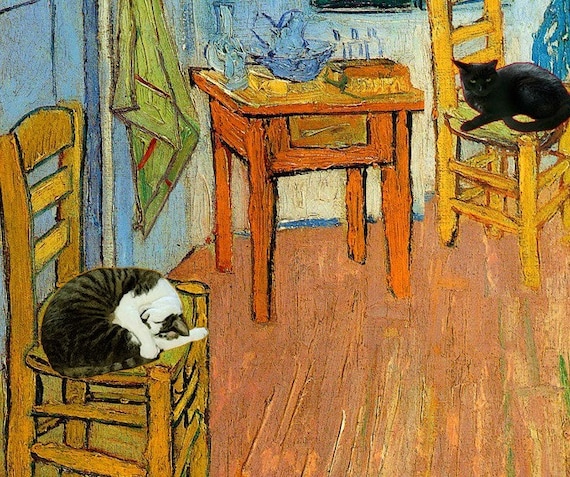 Vincent van gogh cat art print gifts for friends cat lover gift housewarming gift whimsical art deborah julian