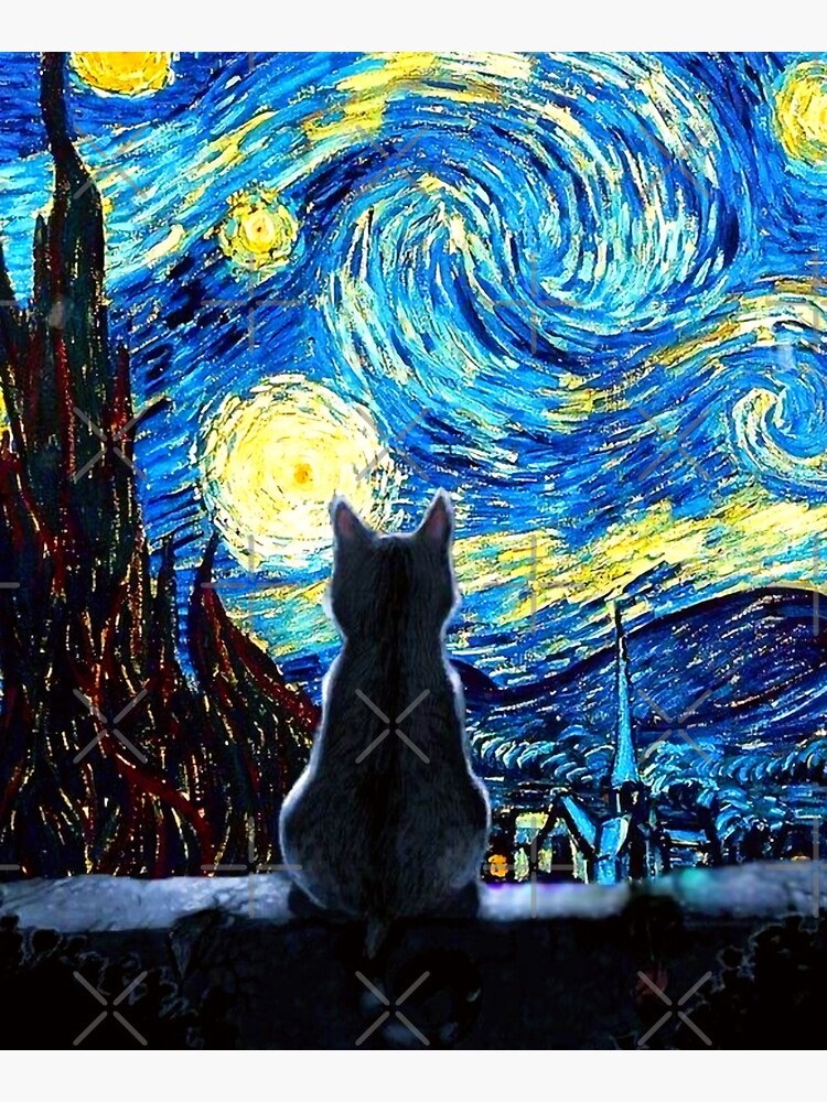 Night art cat art print for sale by batsonstore