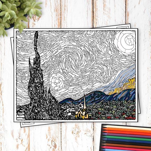 Vincent van gogh starry night coloring page from personal