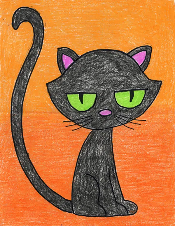 Easy how to draw a cartoon cat tutorial and cat coloring pages