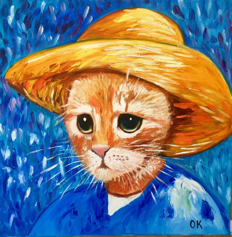 Cute cat la vincent van gogh painting by olga koval saatchi art