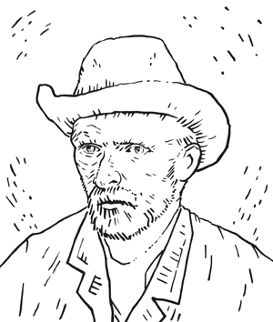 Van gogh colouring pages