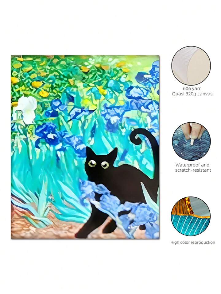 Cute black cat decoration poster cat wall decor funny cat picture vintage artwork of van gogh monet cat usa