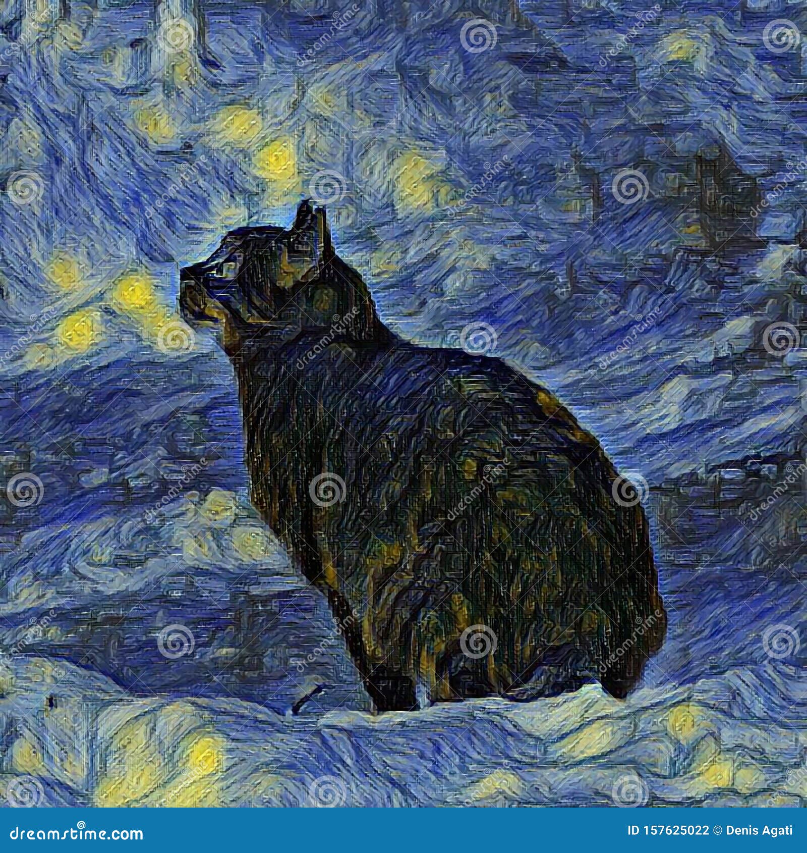 Outdoor paintings shambhala cat in vincent van gogh impressionist art style artificial neural network picture stock illustration