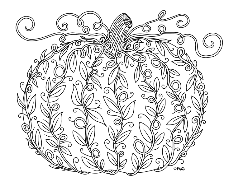 Pumpkin leaves and vines digital coloring page