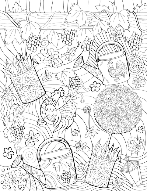 Premium vector coloring book page with flowers vines