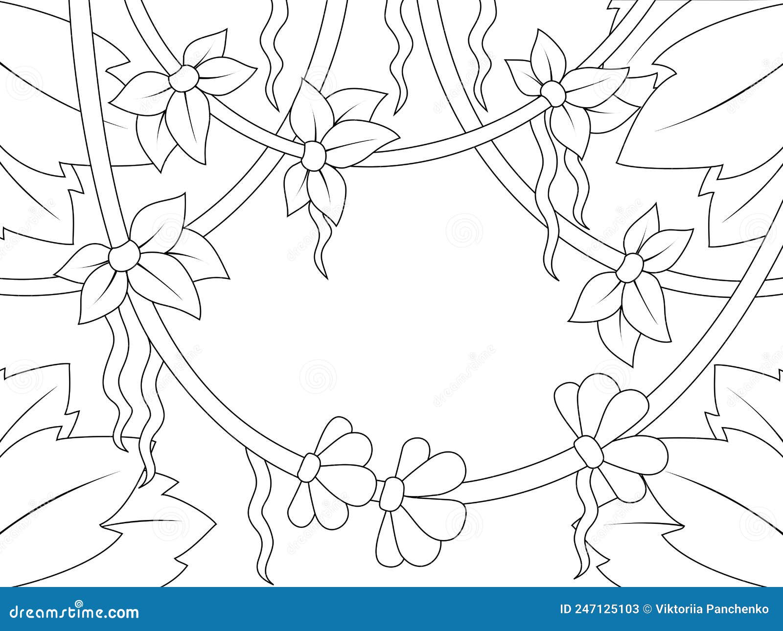 Frame from vines exotic plants vector page for printable children coloring book stock vector