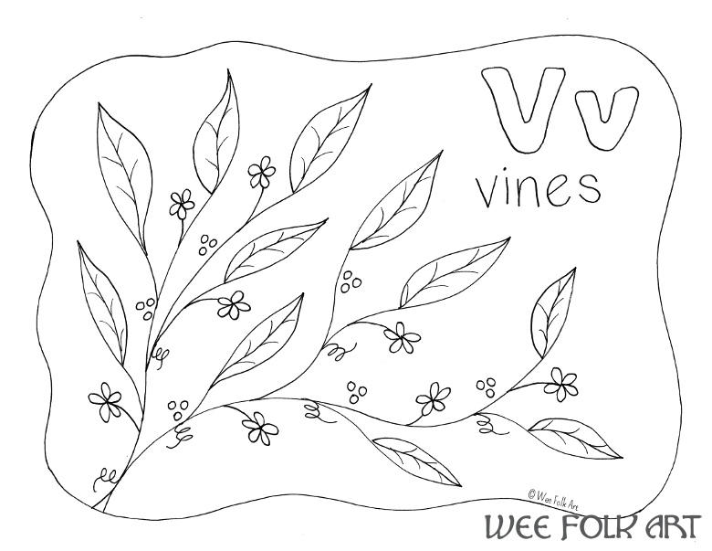 Nature alphabet coloring page letter v