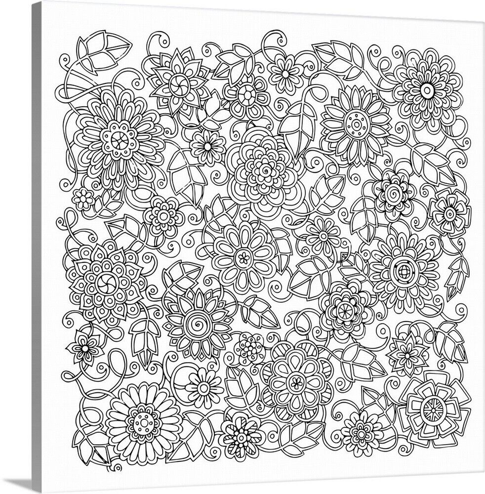 Diy coloring book canvas art entitled flowers and vines ii