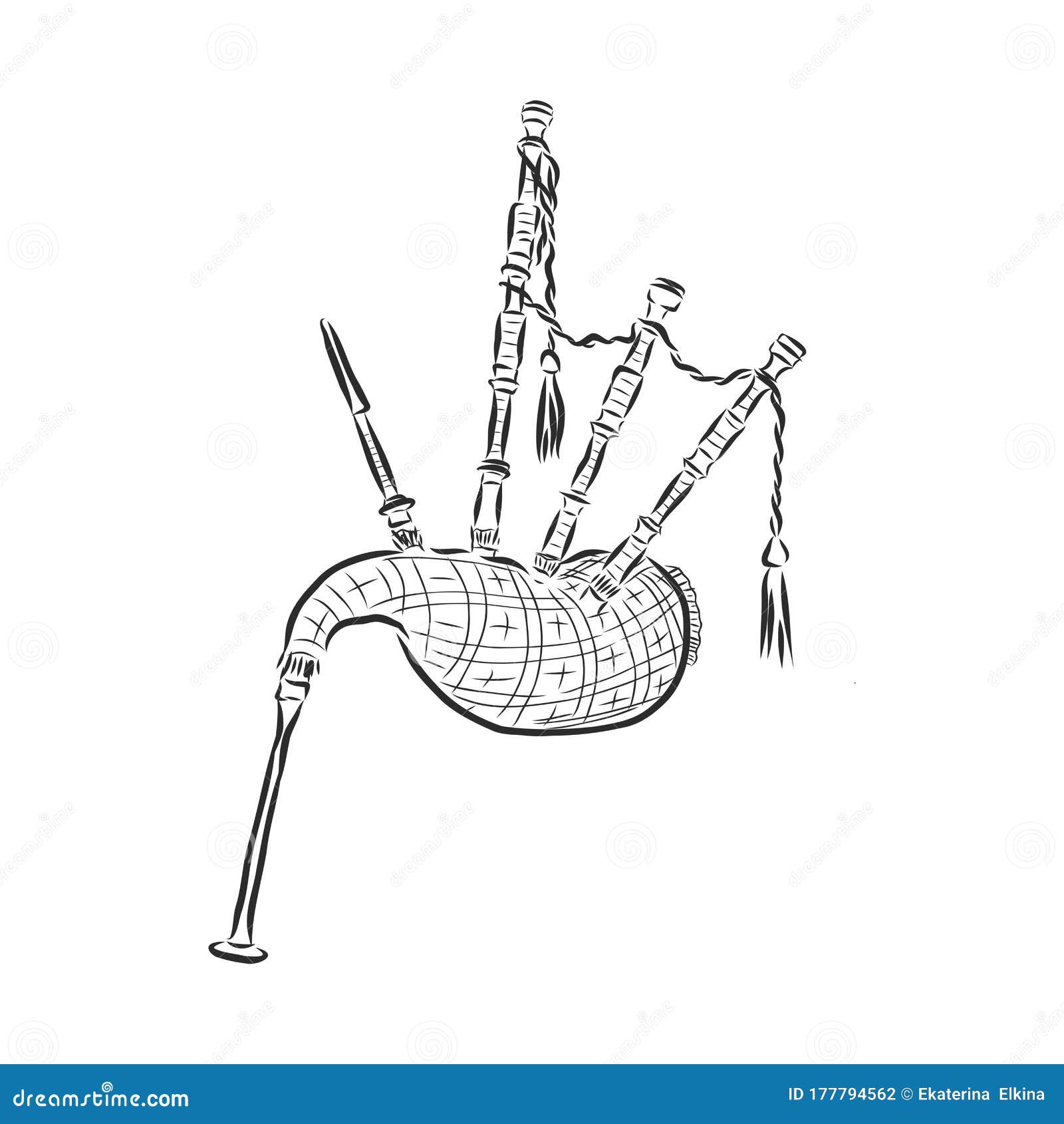 Bagpipes instrument sketch vector illustration scratch board style imitation black and white hand drawn image stock illustration