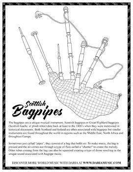 Scottish bagpipes freebie coloring page by world music with daria