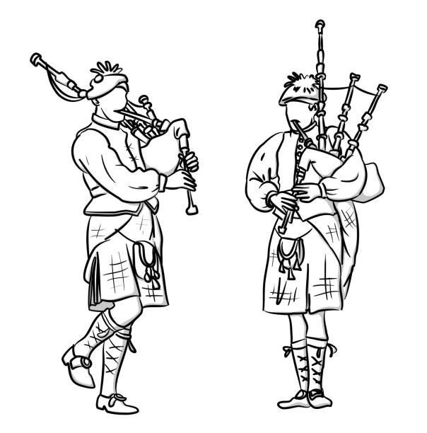 Bagpipers scottish kilts stock illustration