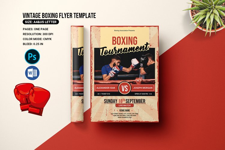 Boxing tournament flyer template word psd