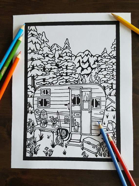 Print your own coloring page vintage camper by sarah angst art