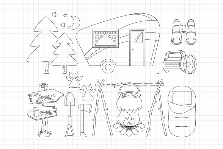 Camping coloring pages design bundles