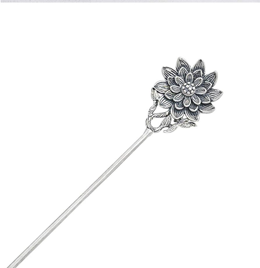 Hairpin s sterling silver hair stick hair pin retro chinese traditional classic chopsticks forks distressed lotus flower texture ethnic jewellery hair accessories for women long hair fashion