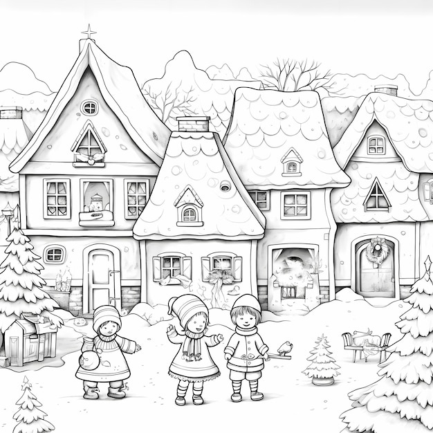 Premium ai image oldfashioned holiday fun fine art coloring page of a vintage christmas