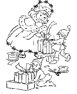 Christmas santas elves coloring pages