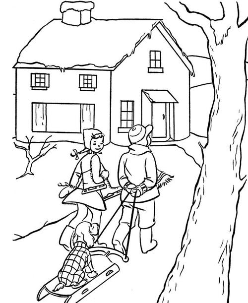 Vintage christmas scene coloring page