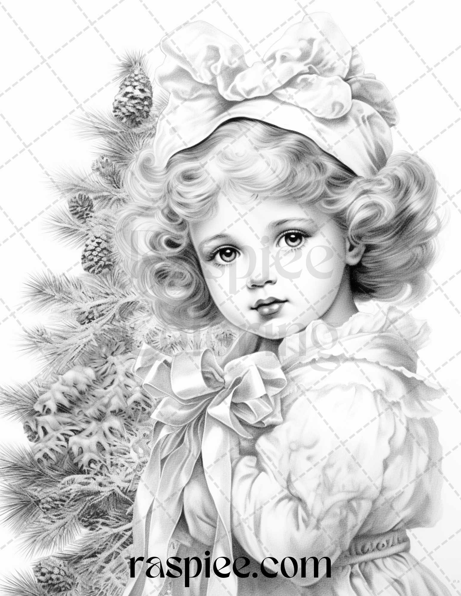 Vintage christmas girls grayscale coloring pages for adults and kid â coloring