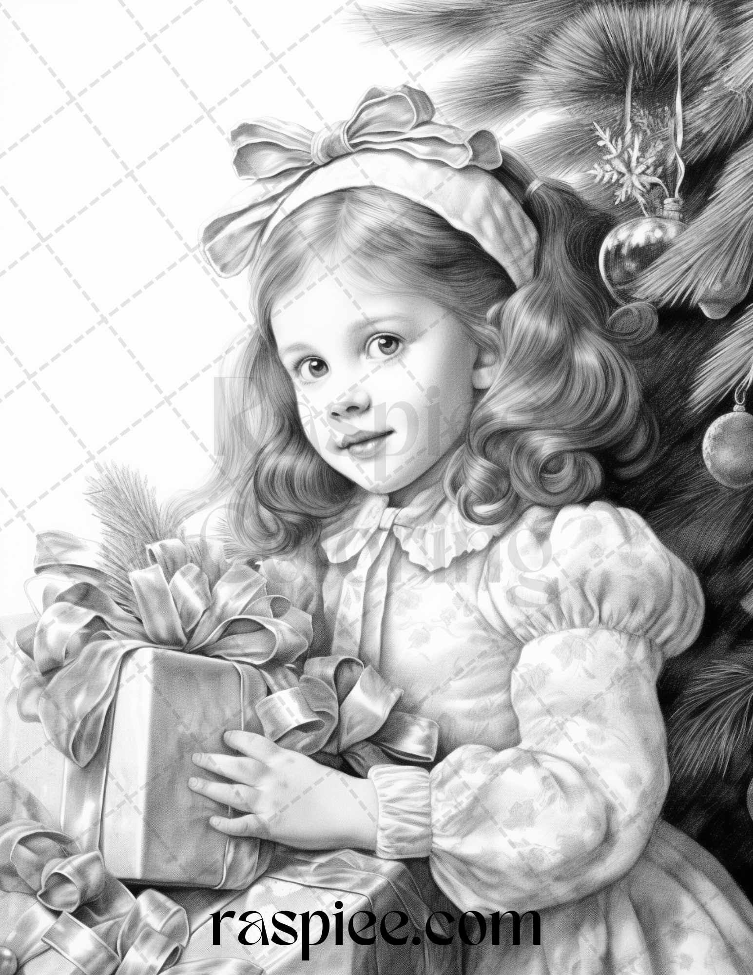 Vintage christmas girls grayscale coloring pages for adults and kid â coloring