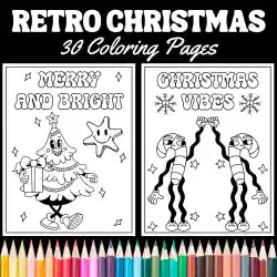 Retro groovy christmas coloring pages by teach simple