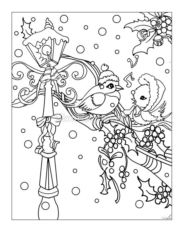 Birds on snow tree branchmistletoe and lamp postperfect christmas vintâ printable christmas coloring pages christmas coloring pages christmas coloring sheets