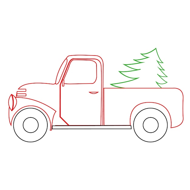 Premium vector postcard or poster of a retro pickup truck carries a christmas tree new year christmas