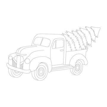 Premium vector free christmas truck coloring page