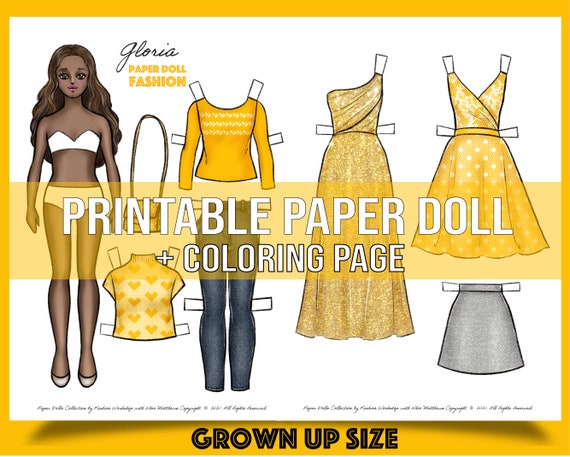 Gloria grown up printable paper doll with coloring pages mother daughter diy art hobby instant download pdf png files