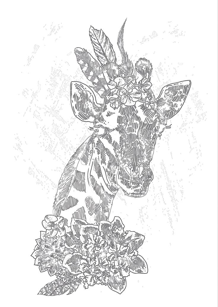 Vintage giraffe in flowers coloring page animal coloring pages coloring pages giraffe