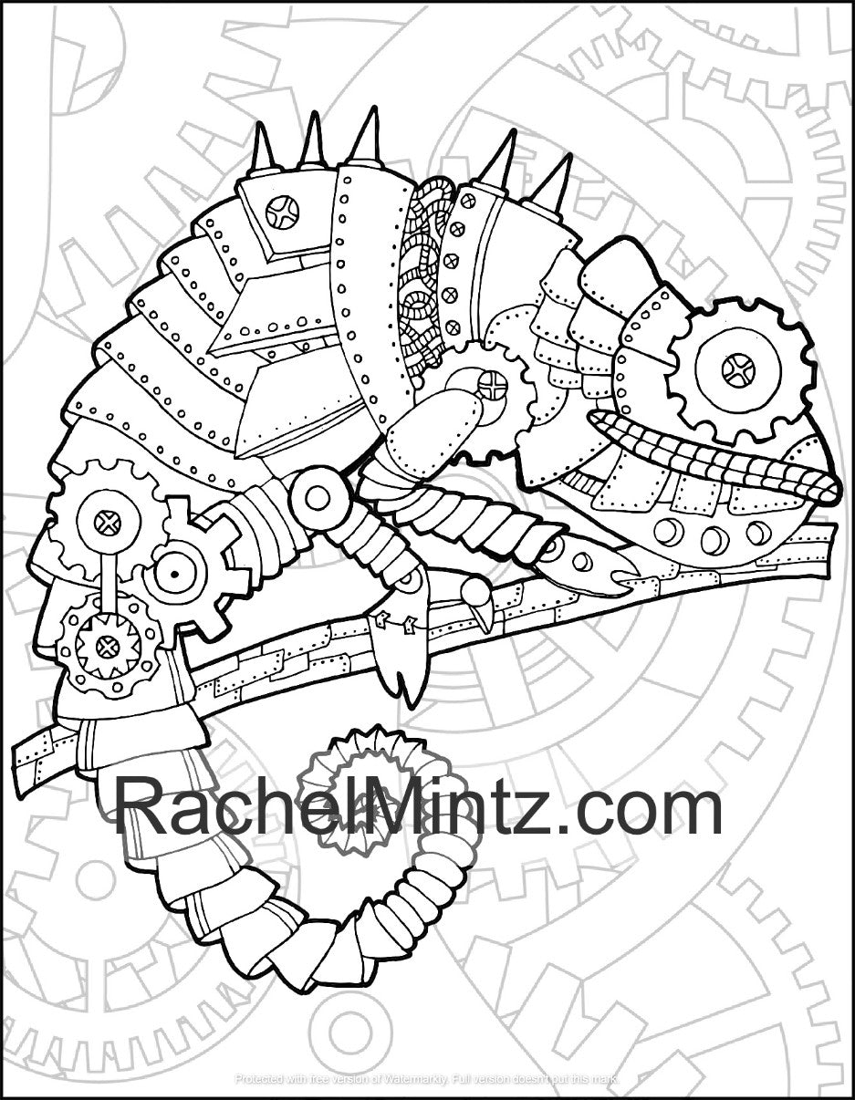 Steampunk animals coloring book