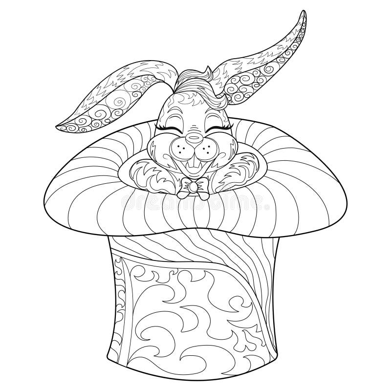 Coloring page rabbit hand drawn vintage doodle bunny illustration for easter stock illustration