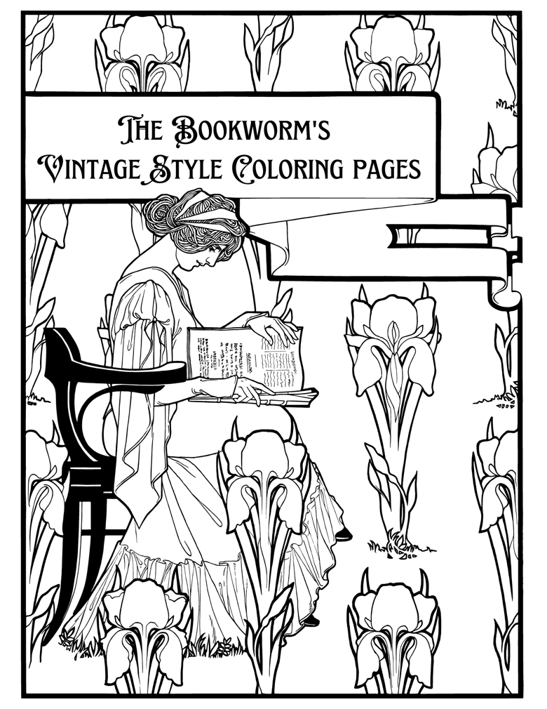 The bookworms vintage style coloring pages andor classroom decorations