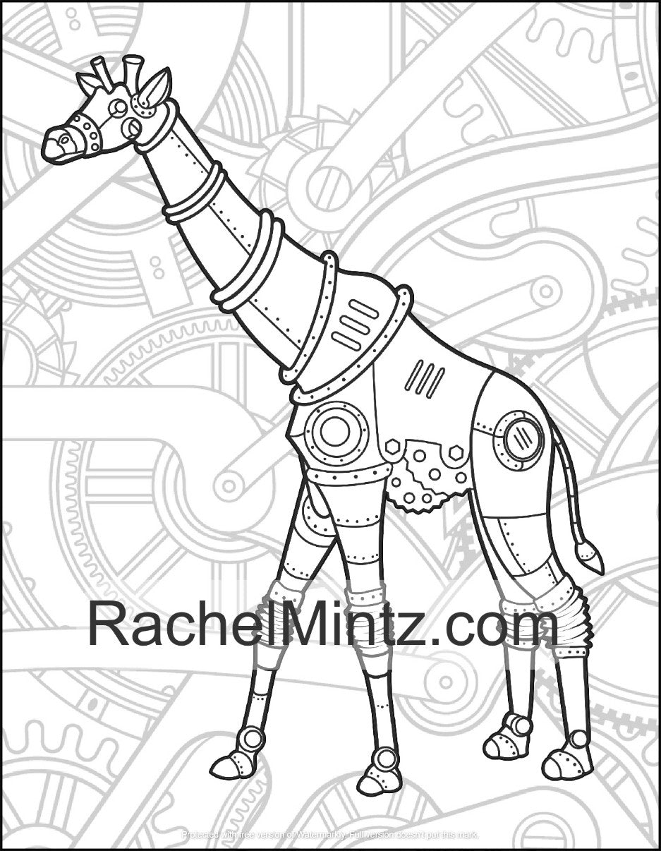 Steampunk animals coloring book