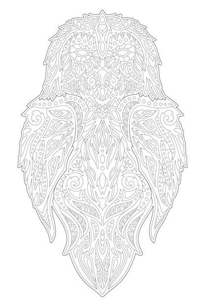 Premium vector line art for coloring book with ornate vintage owl