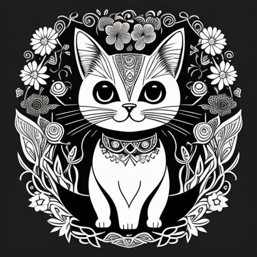 Hannalux a detailed illustration a print of a vintage cat flowers splash t