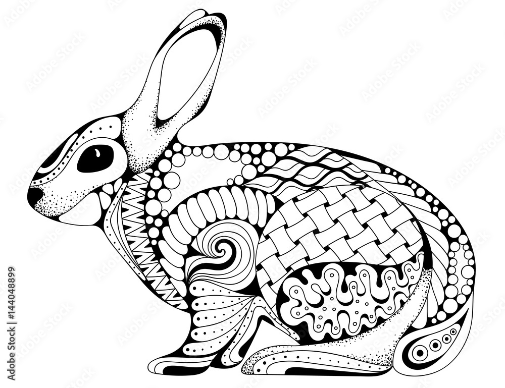 Zen tangle stylized rabbit hand drawn vintage doodle vector illustration for easter sketch for tattoo animal collection for adult anti stress coloring book pages vector