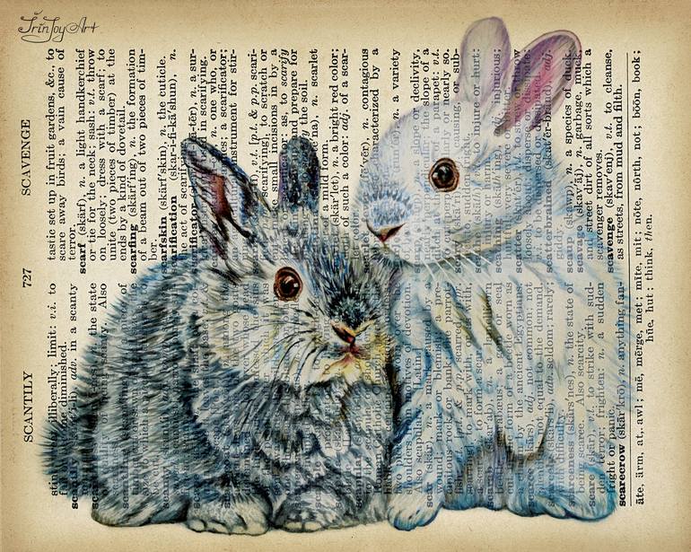 Rabbit bunny hare book page vintage antique animal art collage by irinjoyart art saatchi art