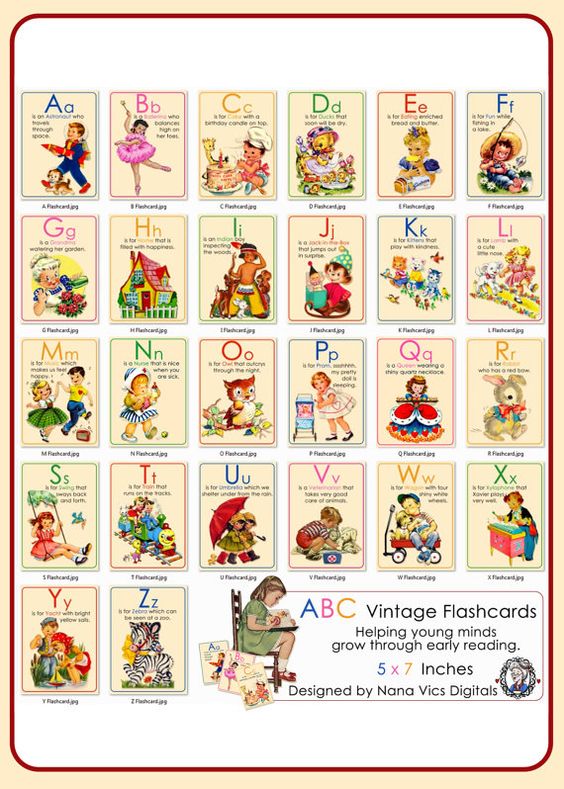 Alphabet flash cards abc vintage digital printable for early learning nursery decor vintage wall art x vintage clip art children