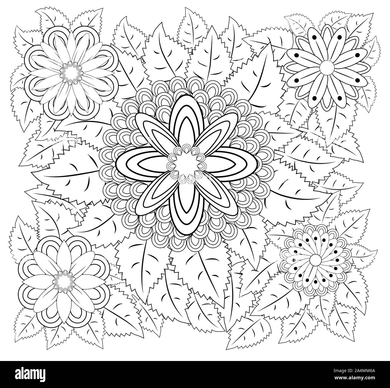 Coloring book for adult and older children coloring page with vintage flowers pattern stock photo