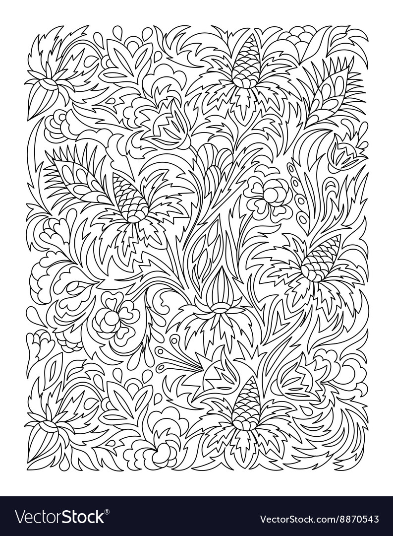 Coloring page with vintage flowers pattern vector image