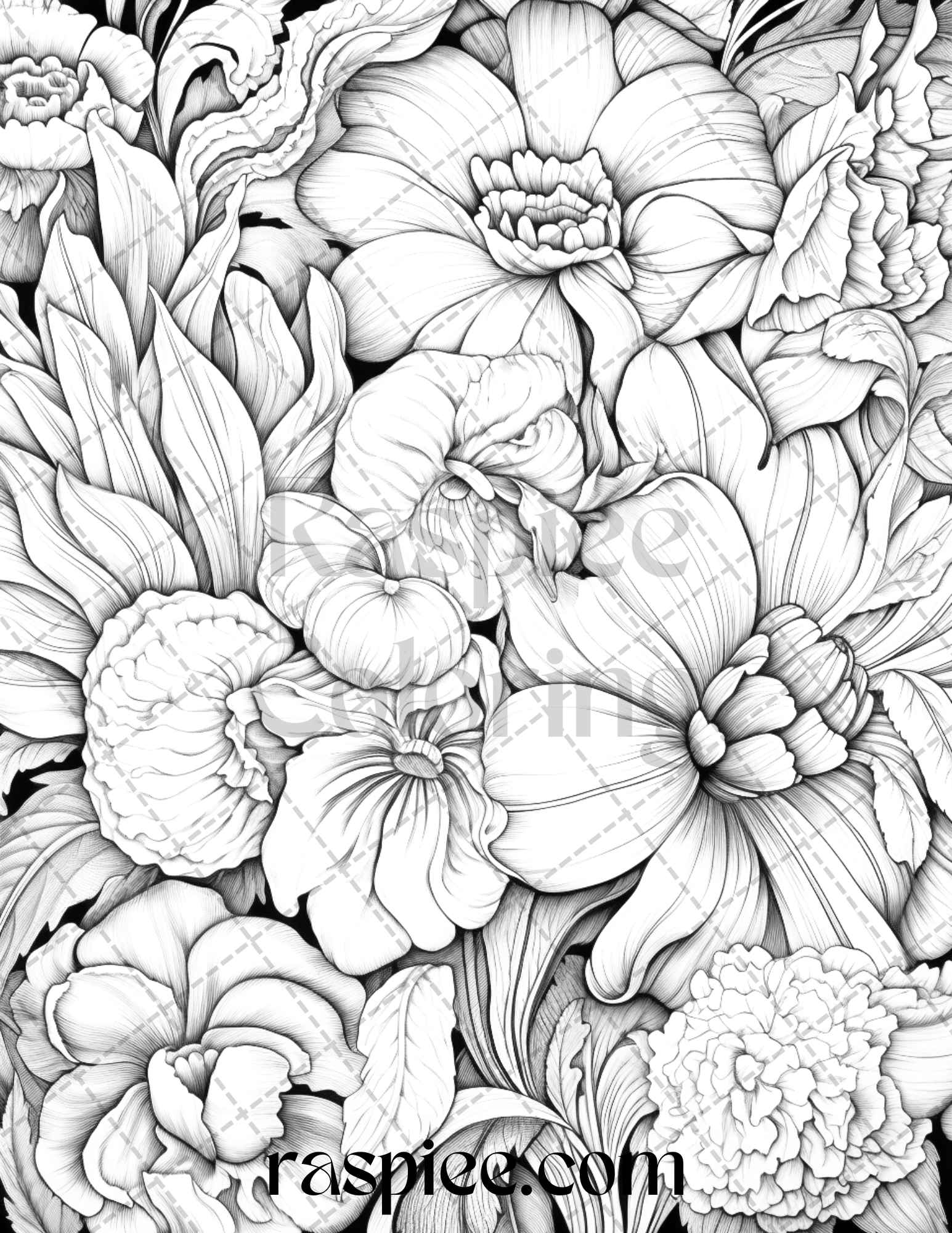 Vintage floral patterns grayscale coloring pages printable for adul â coloring