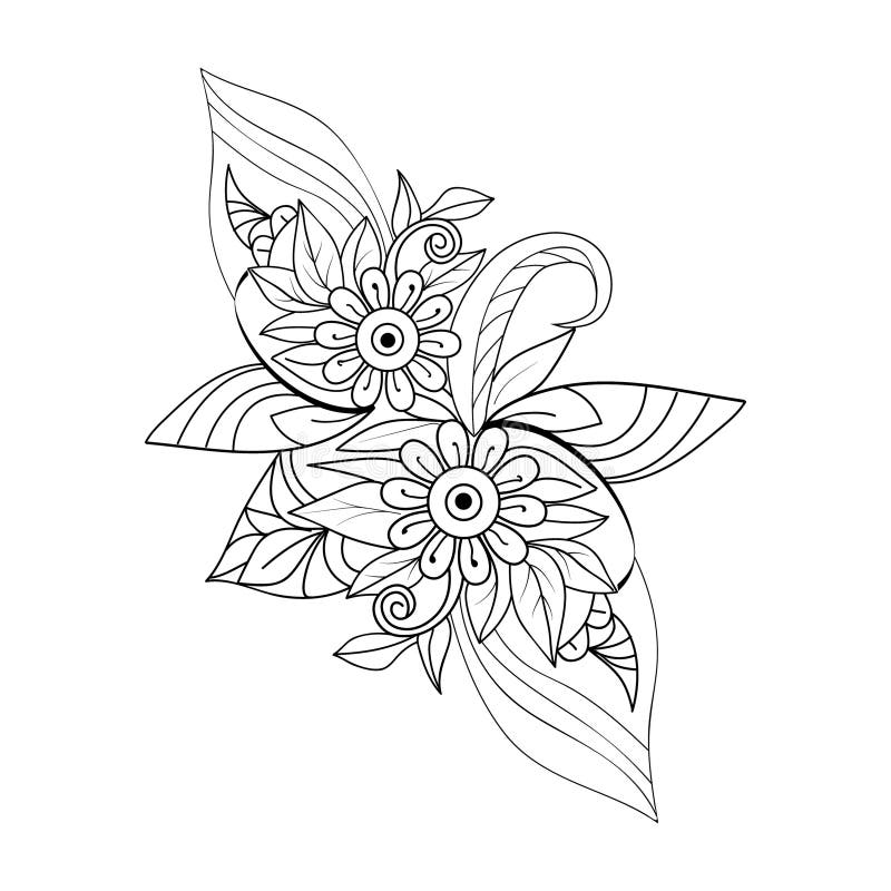 Simple floral sticker drawings doodle line art pencil drawing hanna tattoo vintage coloring coloring pages for adult stock vector