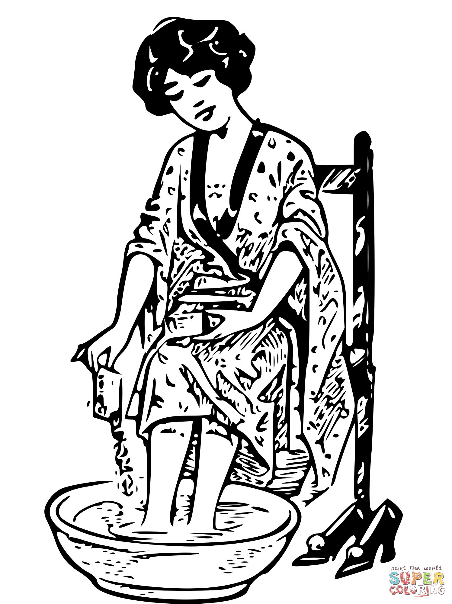 Vintage foot bath coloring page free printable coloring pages